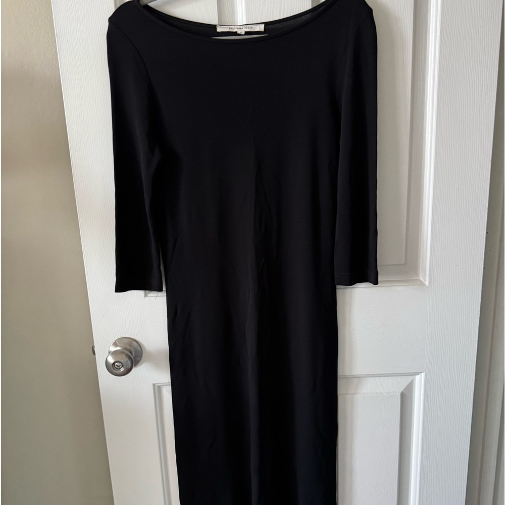 Ballinger Gold Simple Black dress, S, Boat Neck, 3/4 Sleeves, Back Slit, NWOT